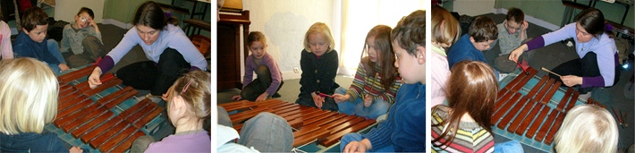 Photos d'enfants en atelier d'&eacute;veil musical
